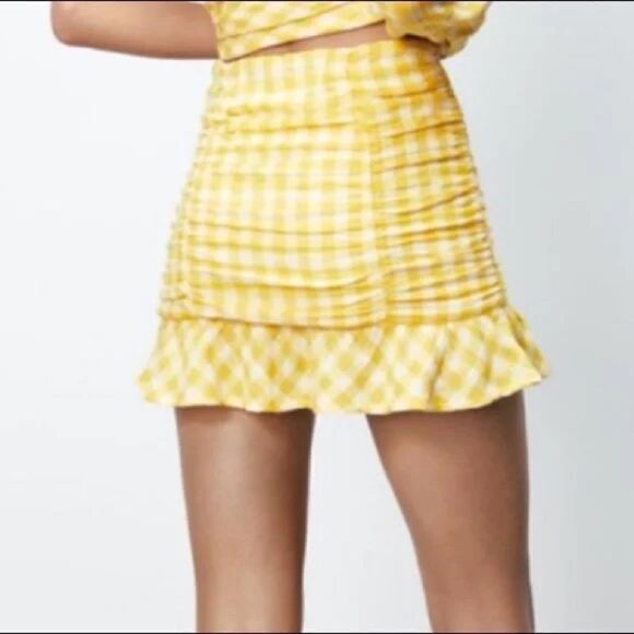 ZARA Yellow Ruched High Waist Mini Skirt size XS NWT - Picture 7 of 7